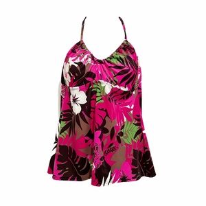 24th & Ocean Floral Tankini Top in pink black & white. Size L.